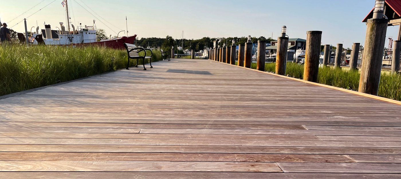 Hardwood deck near a pier