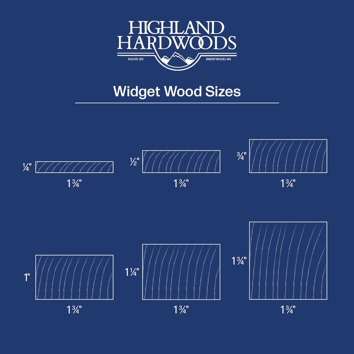 Highland Hardwoods Widget Wood sizes