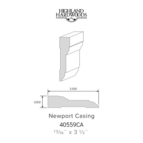 3/4" x 3-1/2" Lincoln Primed Poplar Casing profile with factory-primed white finish for interior door and window trim applications.