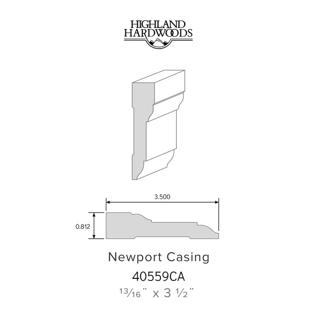 3/4" x 3-1/2" Lincoln Primed Poplar Casing profile with factory-primed white finish for interior door and window trim applications.
