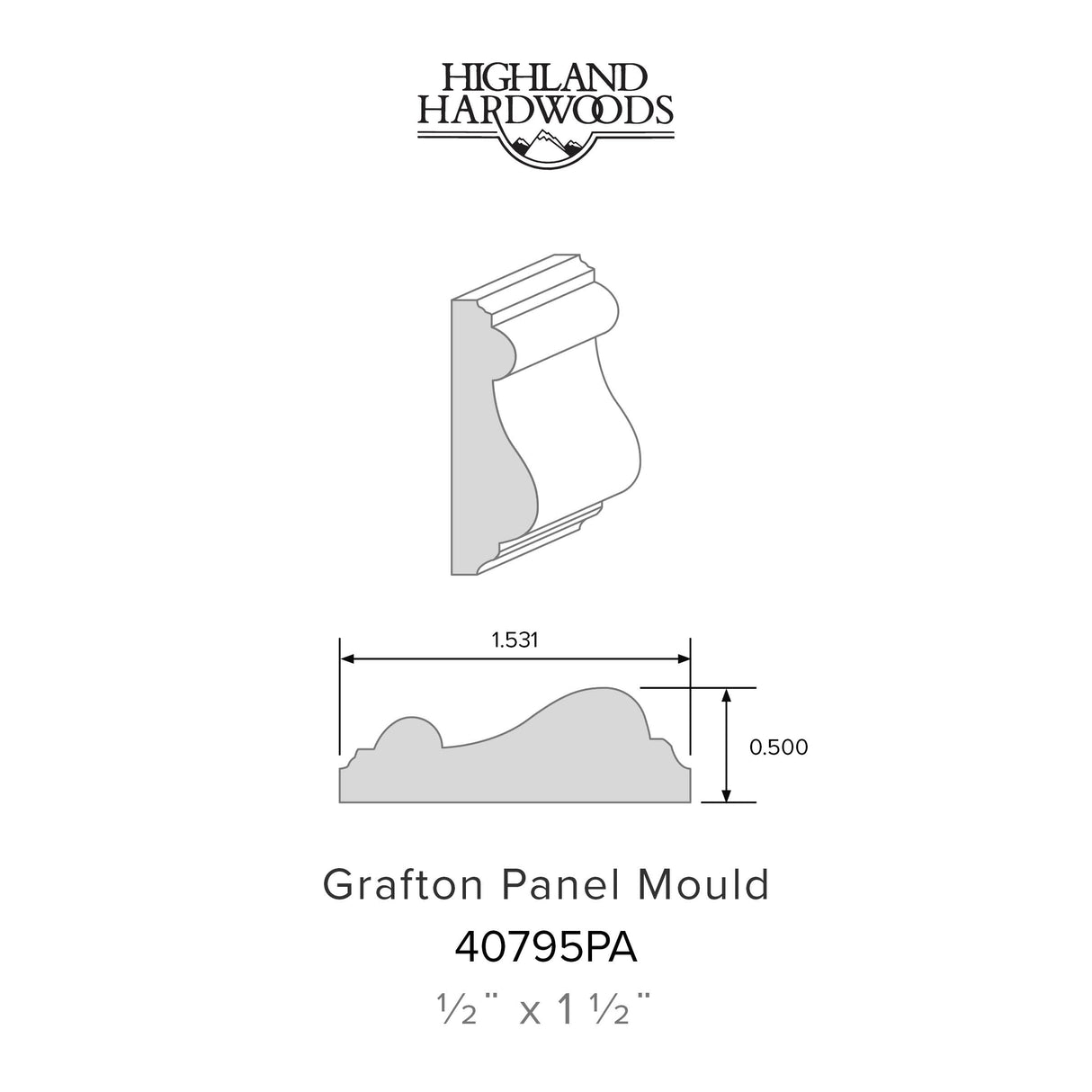 1/2" x 1-1/2" Grafton Primed Poplar Panel Mould profile with factory-primed white finish for decorative wall panels and interior trim applications.