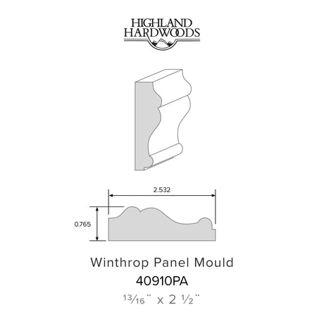 13/16" x 2-1/2" Winthrop Primed Poplar Panel Moulding profile with factory-primed white finish for decorative wall panels and interior trim applications.