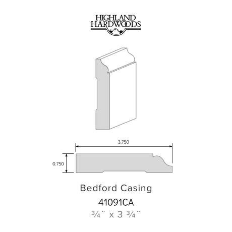 3/4" x 3-3/4" Bedford Primed Poplar Casing profile with factory-primed white finish for interior door and window trim applications.