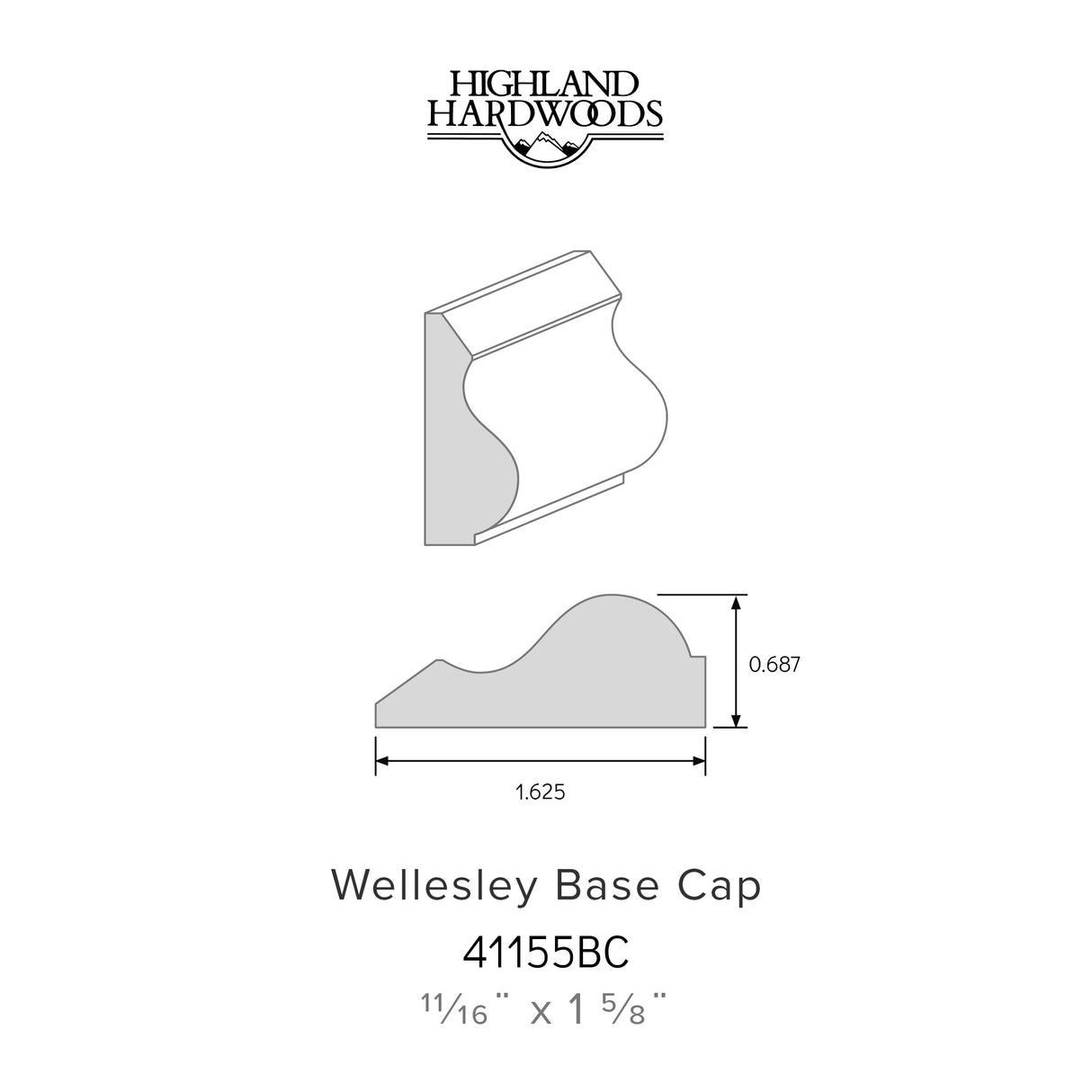 11/16" x 1-5/8" Wellesley Base Cap - Primed Poplar