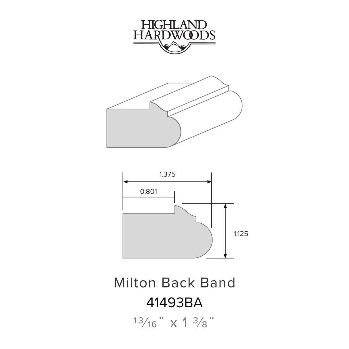 13/16" x 1-3/8" Milton Primed Poplar Back Band profile with factory-primed white finish for interior door and window trim applications.