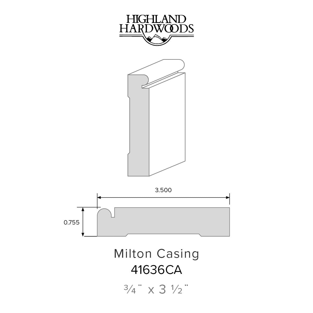3/4" x 3-1/2" Milton Primed Poplar Casing profile with factory-primed white finish for interior door and window trim applications.