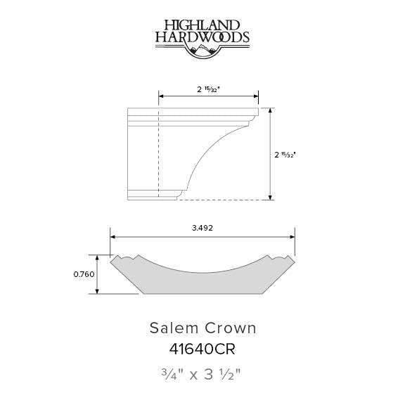 3/4" x 3 1/2" Salem Crown Moulding - Primed Poplar