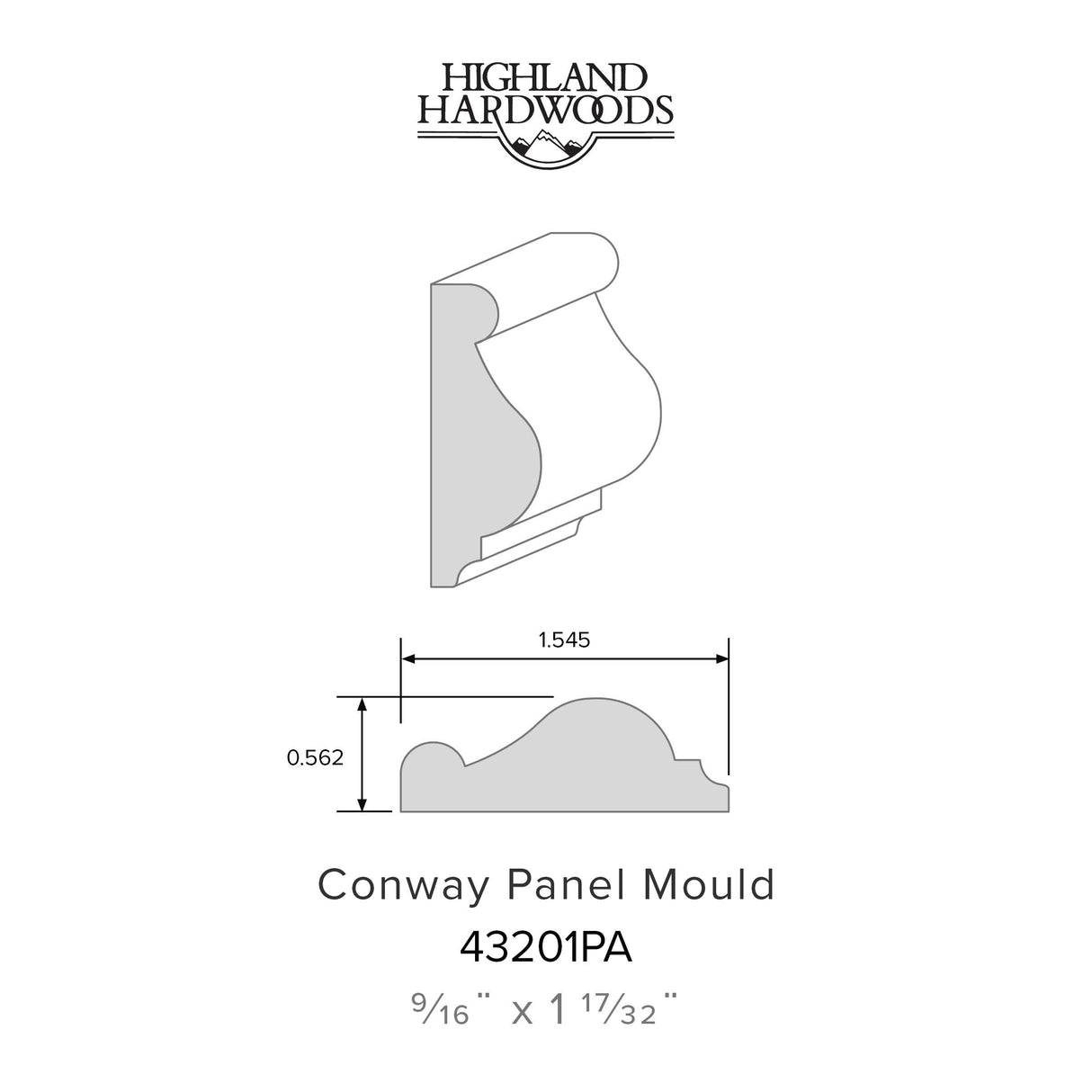 9/16" x 1-17/32" Conway Primed Poplar Panel Moulding profile with factory-primed white finish for decorative wall panels and interior trim applications.