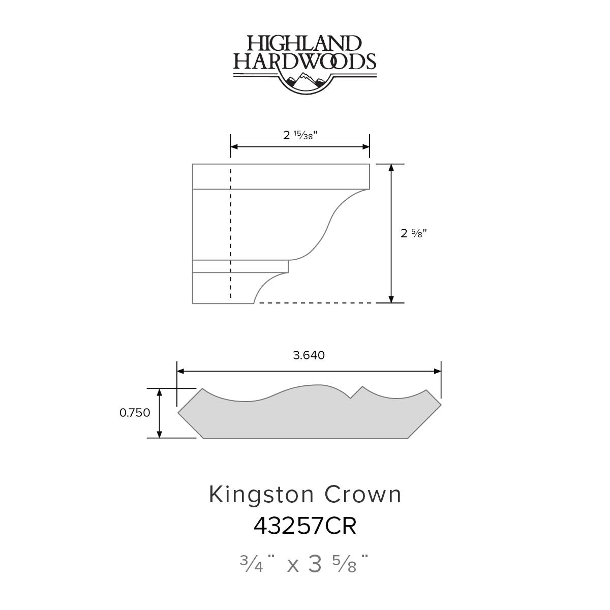 3/4" x 3 5/8" Kingston Crown Moulding - Primed Poplar