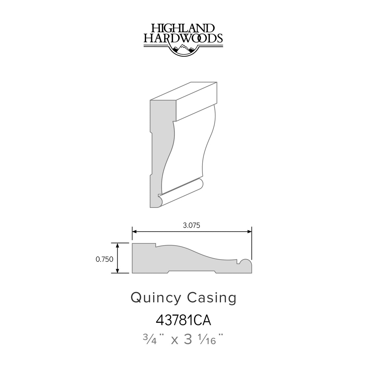 3/4" x 3-1/2" Quincy Primed Poplar Casing profile with factory-primed white finish for interior door and window trim applications.