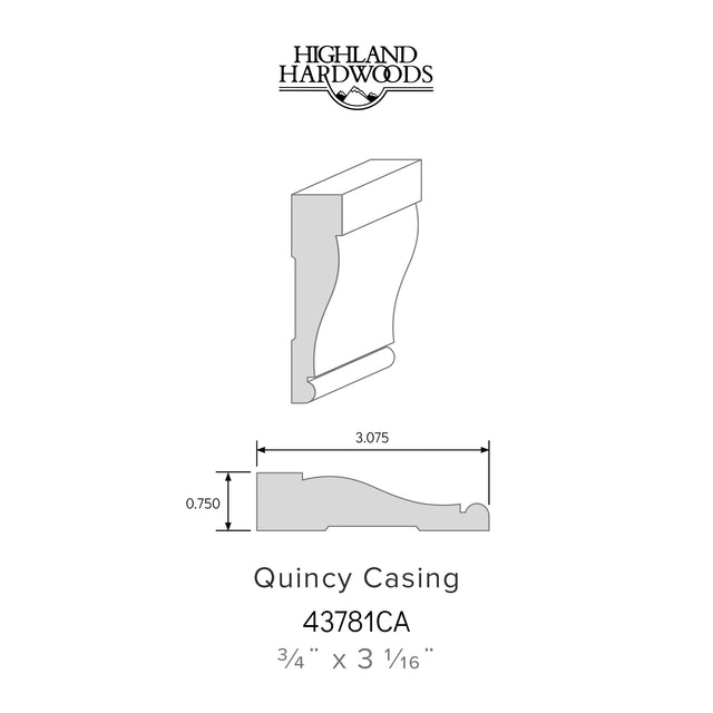 3/4" x 3-1/2" Quincy Primed Poplar Casing profile with factory-primed white finish for interior door and window trim applications.