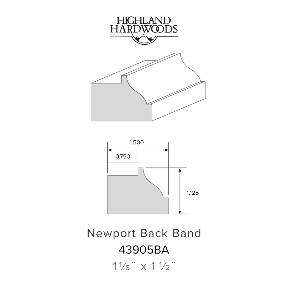 1-1/8" x 1-1/2" Newport Primed Poplar Back Band profile with factory-primed white finish for interior door and window trim applications.