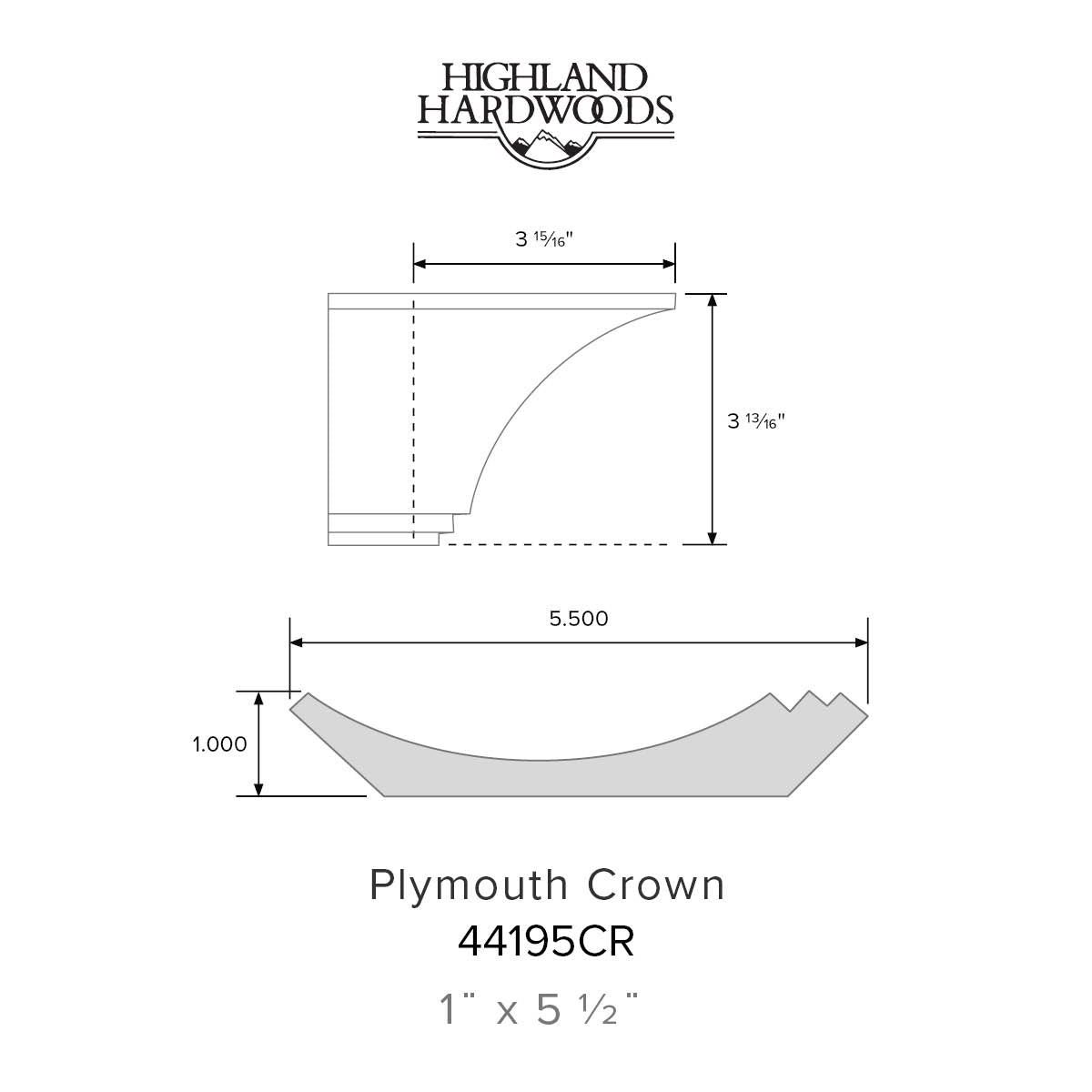 1" x 5 1/2" Plymouth Crown Moulding - Primed Poplar