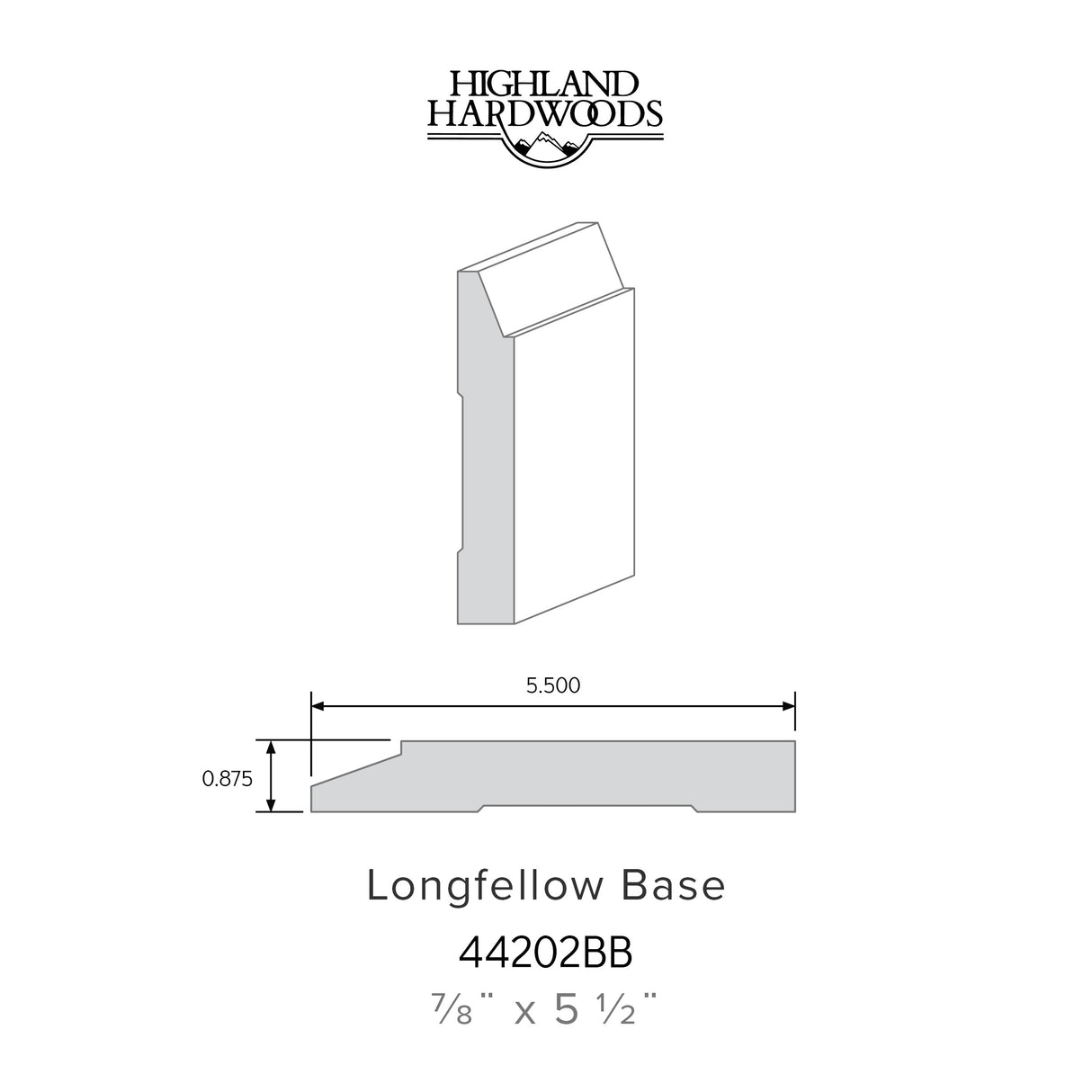 7/8" x 5-1/2" Longfellow Primed Poplar Base Moulding profile with factory-primed white finish for interior wall and floor trim applications.