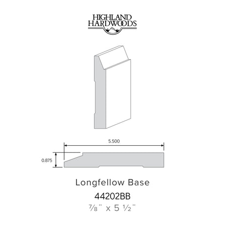 7/8" x 5-1/2" Longfellow Primed Poplar Base Moulding profile with factory-primed white finish for interior wall and floor trim applications.