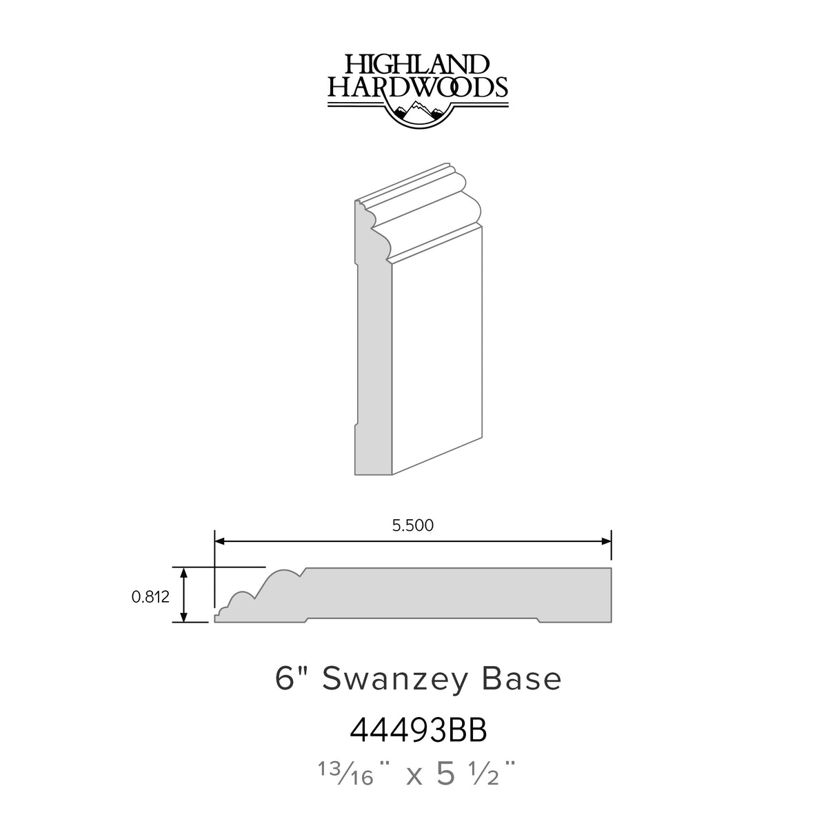 13/16" x 5-1/2" Swanzey Base - Primed Poplar