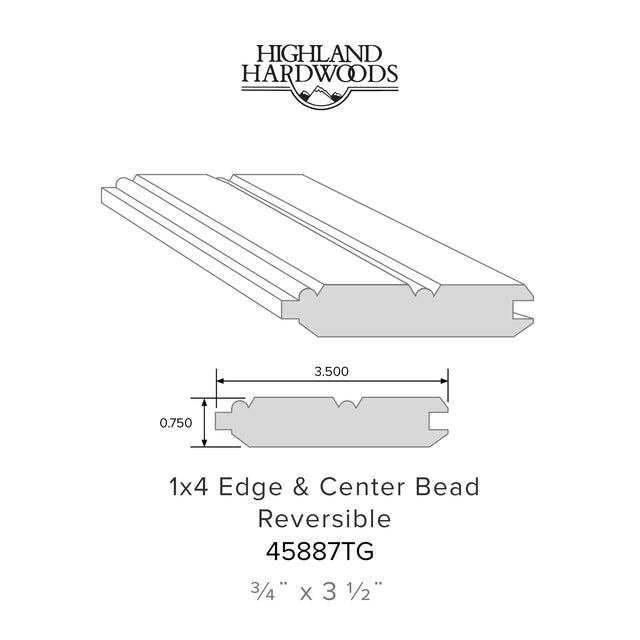 3/4" x 3-1/2" Primed Poplar reversible edge bead and center bead tongue and groove profile with factory-primed white finish for interior wall and ceiling applications.